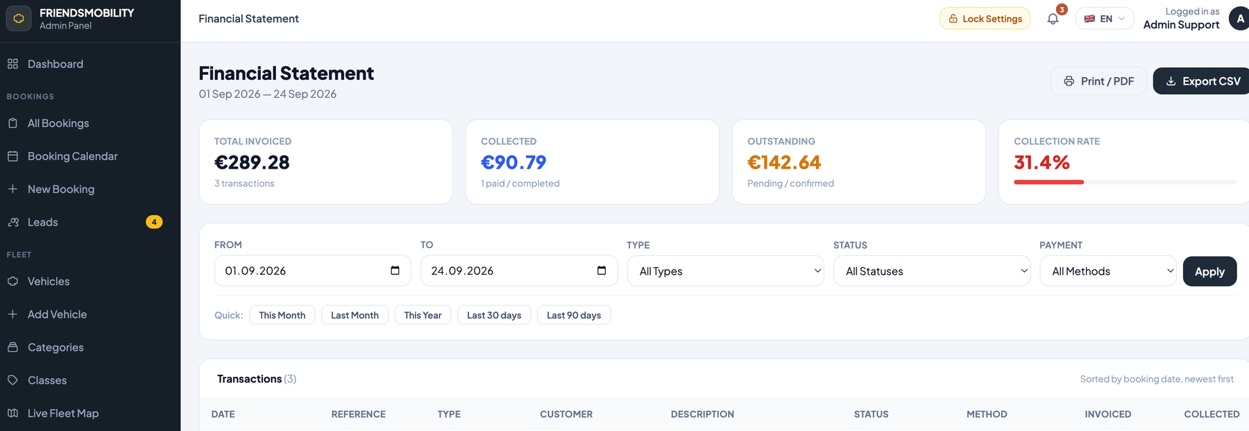 Financial statement and transaction export