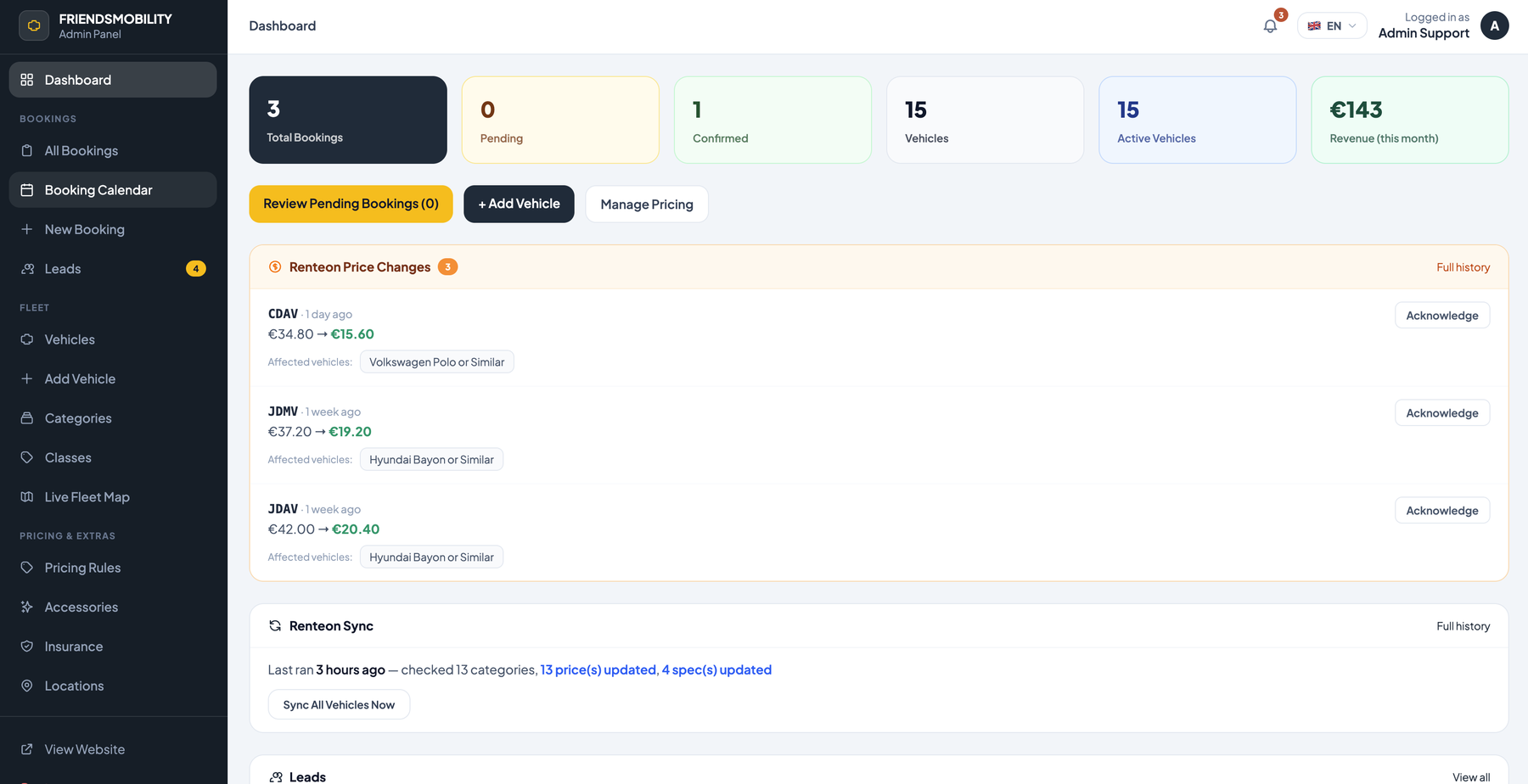 Agency admin dashboard