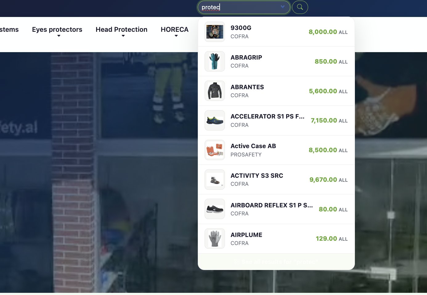 Site-wide search with live results