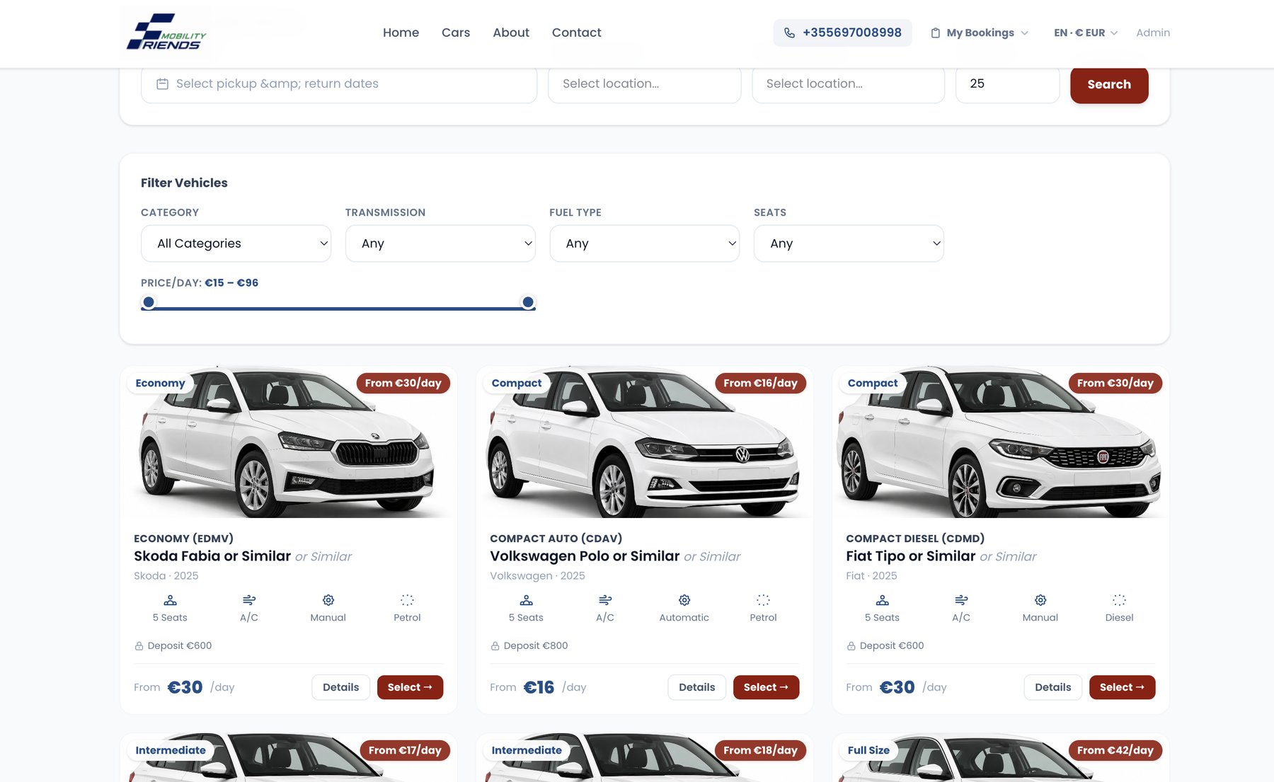 Vehicle listing with live filters