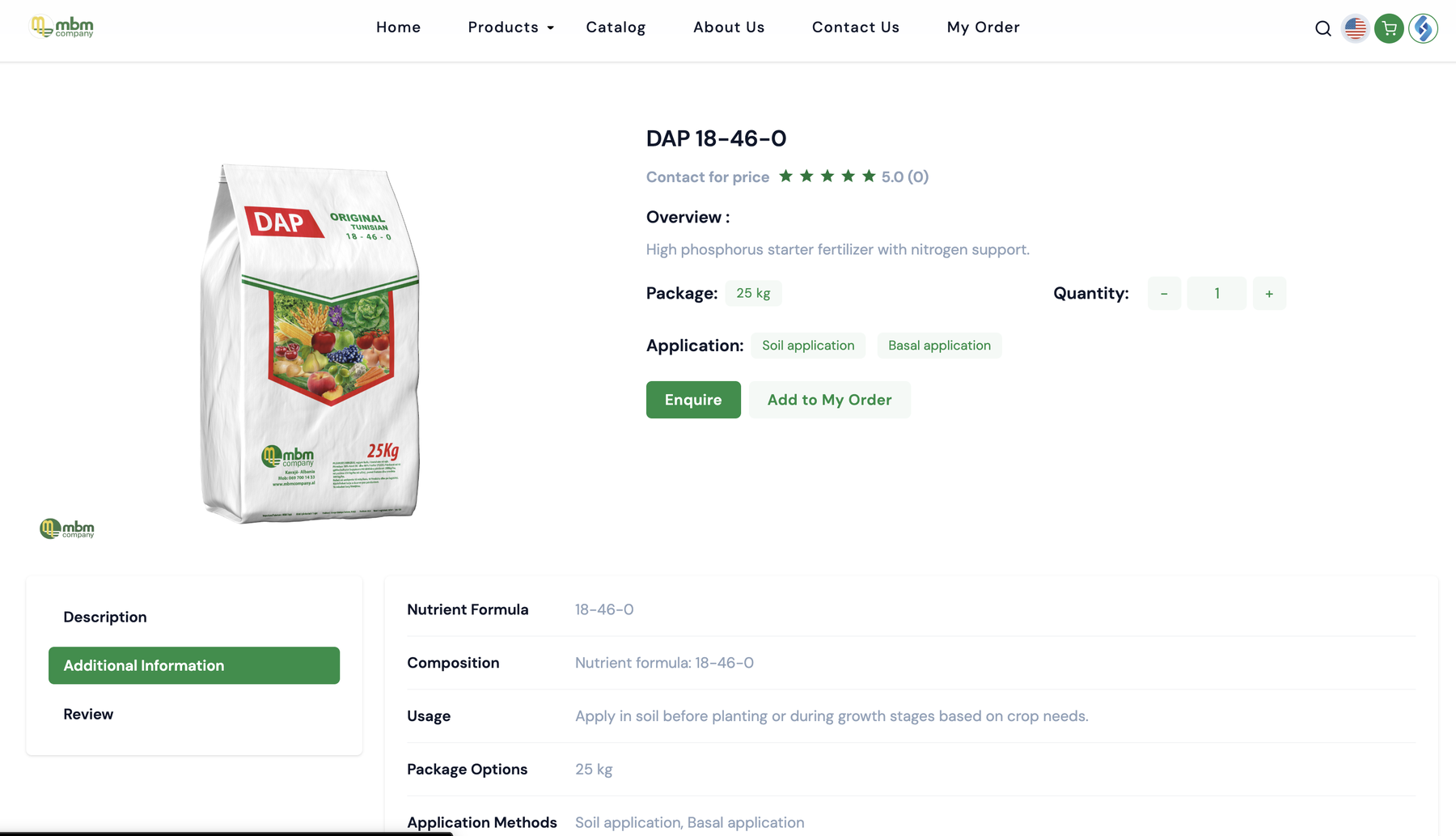 Product detail — specifications tab