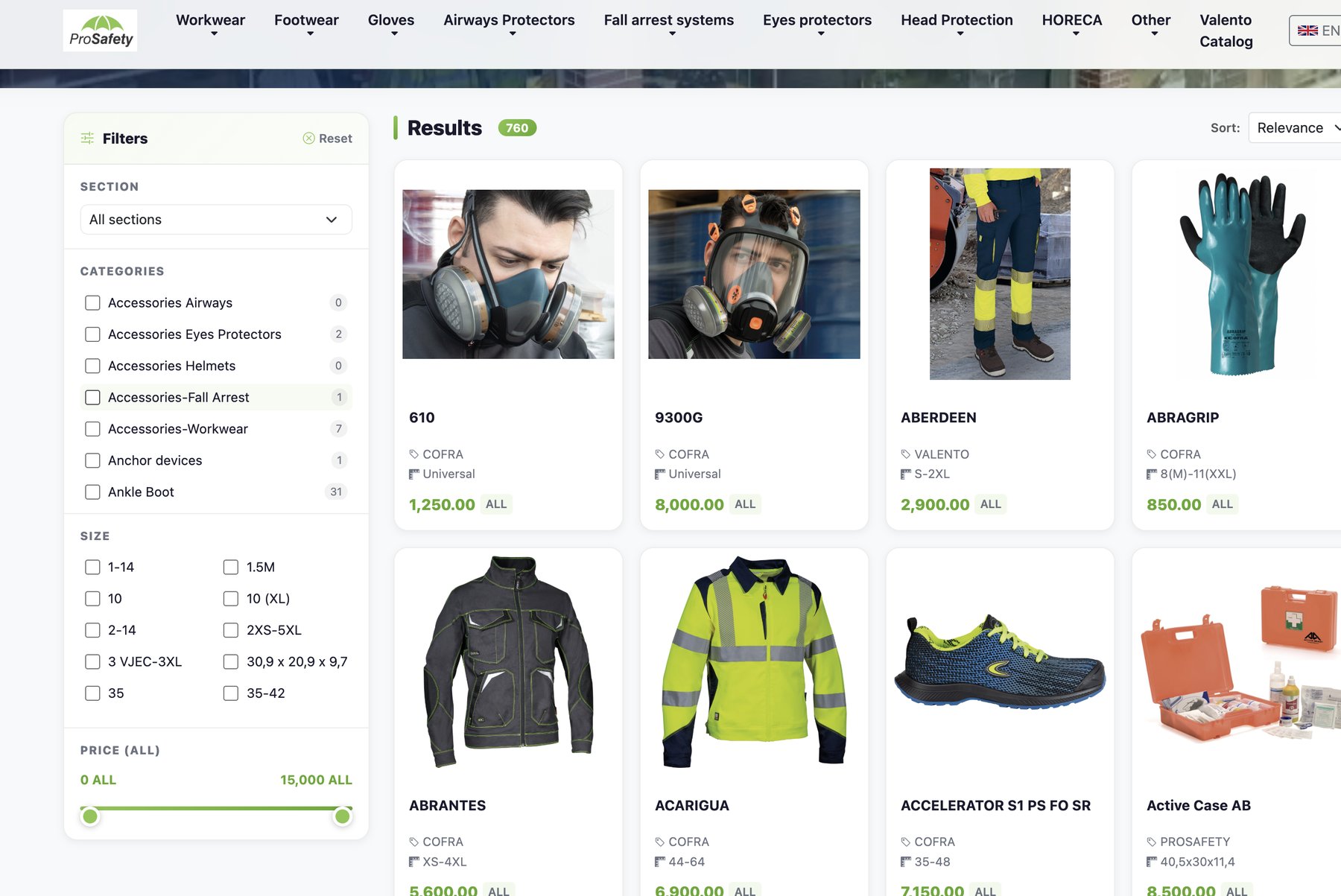 Filtered catalog results — 760 products